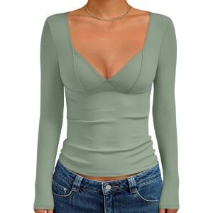 imageTrendy Queen Going Out Tops for Women Trendy Long Sleeve Shirts Fashion Clothing V Neck Basic Y2K Clothes Cute Shirt CorsetGreen