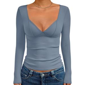 imageTrendy Queen Going Out Tops for Women Trendy Long Sleeve Shirts Fashion Clothing V Neck Basic Y2K Clothes Cute Shirt CorsetHaze Blue