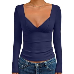 imageTrendy Queen Going Out Tops for Women Trendy Long Sleeve Shirts Fashion Clothing V Neck Basic Y2K Clothes Cute Shirt CorsetNavy