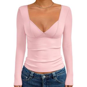 imageTrendy Queen Going Out Tops for Women Trendy Long Sleeve Shirts Fashion Clothing V Neck Basic Y2K Clothes Cute Shirt CorsetPink