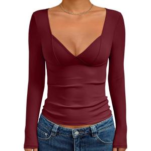 imageTrendy Queen Going Out Tops for Women Trendy Long Sleeve Shirts Fashion Clothing V Neck Basic Y2K Clothes Cute Shirt CorsetWine Red