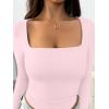imageTrendy Queen Womens Long Sleeve Shirts Crop Tops Basic Square Neck Going Out Fall Fashion 2025 Fitted Clothes Workout OutfitsPink