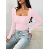 imageTrendy Queen Womens Long Sleeve Shirts Crop Tops Basic Square Neck Going Out Fall Fashion 2025 Fitted Clothes Workout OutfitsPink