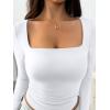 imageTrendy Queen Womens Long Sleeve Shirts Crop Tops Basic Square Neck Going Out Fall Fashion 2025 Fitted Clothes Workout OutfitsWhite