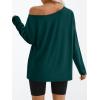 imageTrendy Queen Womens Off The Shoulder Tops Oversized Tshirts Long Sleeve 2025 Casual Basic TeesDark Green