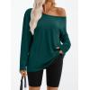 imageTrendy Queen Womens Off The Shoulder Tops Oversized Tshirts Long Sleeve 2025 Casual Basic TeesDark Green