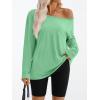 imageTrendy Queen Womens Off The Shoulder Tops Oversized Tshirts Long Sleeve 2025 Casual Basic TeesGreen
