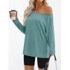 imageTrendy Queen Womens Off The Shoulder Tops Oversized Tshirts Long Sleeve 2025 Casual Basic TeesGrey Green