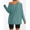 imageTrendy Queen Womens Off The Shoulder Tops Oversized Tshirts Long Sleeve 2025 Casual Basic TeesGrey Green
