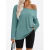 imageTrendy Queen Womens Off The Shoulder Tops Oversized Tshirts Long Sleeve 2025 Casual Basic TeesGrey Green
