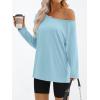 imageTrendy Queen Womens Off The Shoulder Tops Oversized Tshirts Long Sleeve 2025 Casual Basic TeesLight Blue