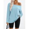imageTrendy Queen Womens Off The Shoulder Tops Oversized Tshirts Long Sleeve 2025 Casual Basic TeesLight Blue
