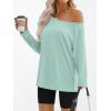 imageTrendy Queen Womens Off The Shoulder Tops Oversized Tshirts Long Sleeve 2025 Casual Basic TeesMint Green
