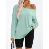 imageTrendy Queen Womens Off The Shoulder Tops Oversized Tshirts Long Sleeve 2025 Casual Basic TeesMint Green