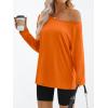 imageTrendy Queen Womens Off The Shoulder Tops Oversized Tshirts Long Sleeve 2025 Casual Basic TeesOrange