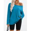 imageTrendy Queen Womens Off The Shoulder Tops Oversized Tshirts Long Sleeve 2025 Casual Basic TeesRoyal Blue