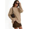 imageTrendy Queen Womens Oversized Cable Knit Crewneck SweatersCamel