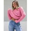 imageTrendy Queen Womens Oversized Cable Knit Crewneck SweatersRose Pink