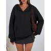 imageTrendy Queen Womens Oversized V Neck Hoodies with Thumb Hole Pullover Sweatshirts Y2k Clothes Fall Fashion Outfits 2025Black