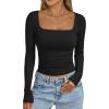imageTrendy Queen Womens Long Sleeve Shirts Crop Tops Basic Square Neck Going Out Fall Fashion 2025 Fitted Clothes Workout OutfitsBlack