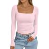 imageTrendy Queen Womens Long Sleeve Shirts Crop Tops Basic Square Neck Going Out Fall Fashion 2025 Fitted Clothes Workout OutfitsPink