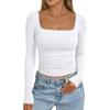 imageTrendy Queen Womens Long Sleeve Shirts Crop Tops Basic Square Neck Going Out Fall Fashion 2025 Fitted Clothes Workout OutfitsWhite
