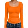 imageTrendy Queen Womens Long Sleeve Shirts Crop Tops Fall Fashion 2025 Square Neck Going Out Basics Tees Y2k ClothesOrange