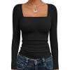 imageTrendy Queen Womens Long Sleeve Shirts Square Neck Going Out Crop Tops Fashion Y2k Workout Clothes Fall Outfits 2025Black
