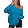 imageTrendy Queen Womens Off The Shoulder Tops Oversized Tshirts Long Sleeve 2025 Casual Basic TeesRoyal Blue