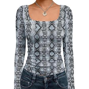 imageTrendy Queen Womens Long Sleeve Shirts Crop Tops Fall Fashion 2025 Square Neck Going Out Basics Tees Y2k ClothesCobra