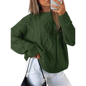 imageTrendy Queen Womens Oversized Cable Knit Crewneck SweatersArmy Green