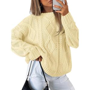 imageTrendy Queen Womens Oversized Cable Knit Crewneck SweatersCreamy Corn
