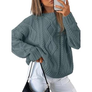 imageTrendy Queen Womens Oversized Cable Knit Crewneck SweatersDark Sage