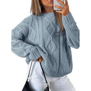 imageTrendy Queen Womens Oversized Cable Knit Crewneck SweatersDusty Blue