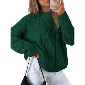 imageTrendy Queen Womens Oversized Cable Knit Crewneck SweatersGreen