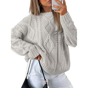 imageTrendy Queen Womens Oversized Cable Knit Crewneck SweatersPastel Gray