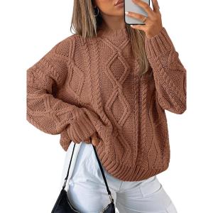 imageTrendy Queen Womens Oversized Cable Knit Crewneck SweatersToffee