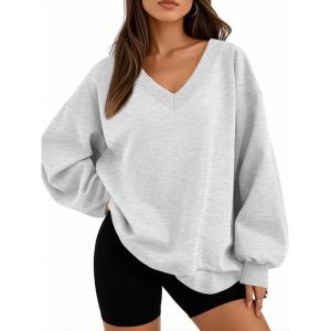 imageTrendy Queen Womens Oversized Sweatshirts Fall Fashion V Neck Hoodies Loose Fit Winter Outfits Teen Girl Clothes 2025Grey