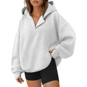 imageTrendy Queen Womens Oversized V Neck Hoodies with Thumb Hole Pullover Sweatshirts Y2k Clothes Fall Fashion Outfits 2025Grey