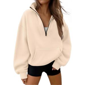 imageTrendy Queen Womens Sweatshirts Quarter Half Zip Pullover Oversized Hoodies Fall Fashion 2025 Winter Fleece Jackets SweatersApricot