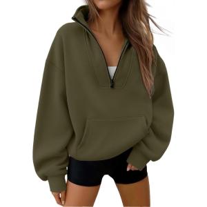imageTrendy Queen Womens Sweatshirts Quarter Half Zip Pullover Oversized Hoodies Fall Fashion 2025 Winter Fleece Jackets SweatersArmy Green