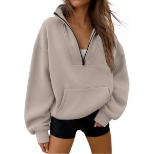 imageTrendy Queen Womens Sweatshirts Quarter Half Zip Pullover Oversized Hoodies Fall Fashion 2025 Winter Fleece Jackets SweatersCoffee Grey