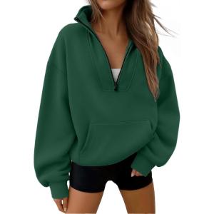 imageTrendy Queen Womens Sweatshirts Quarter Half Zip Pullover Oversized Hoodies Fall Fashion 2025 Winter Fleece Jackets SweatersDarkgreen