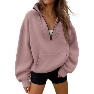 imageTrendy Queen Womens Sweatshirts Quarter Half Zip Pullover Oversized Hoodies Fall Fashion 2025 Winter Fleece Jackets SweatersDarkpink