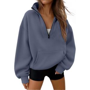 imageTrendy Queen Womens Sweatshirts Quarter Half Zip Pullover Oversized Hoodies Fall Fashion 2025 Winter Fleece Jackets SweatersGreyblue
