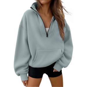 imageTrendy Queen Womens Sweatshirts Quarter Half Zip Pullover Oversized Hoodies Fall Fashion 2025 Winter Fleece Jackets SweatersLight Green