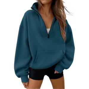 imageTrendy Queen Womens Sweatshirts Quarter Half Zip Pullover Oversized Hoodies Fall Fashion 2025 Winter Fleece Jackets SweatersNavy