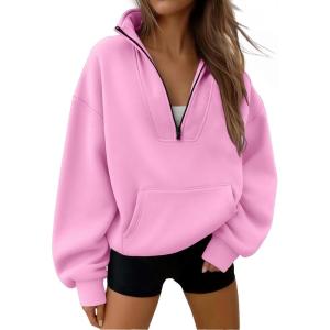 imageTrendy Queen Womens Sweatshirts Quarter Half Zip Pullover Oversized Hoodies Fall Fashion 2025 Winter Fleece Jackets SweatersPink