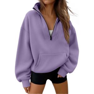 imageTrendy Queen Womens Sweatshirts Quarter Half Zip Pullover Oversized Hoodies Fall Fashion 2025 Winter Fleece Jackets SweatersPurple