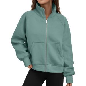 imageTrendy Queen Womens Sweatshirts Zip Up Hoodies Cropped Crewneck Pullover Casual Jackets Y2k Clothes Fall Fashion Outfits 2025Green